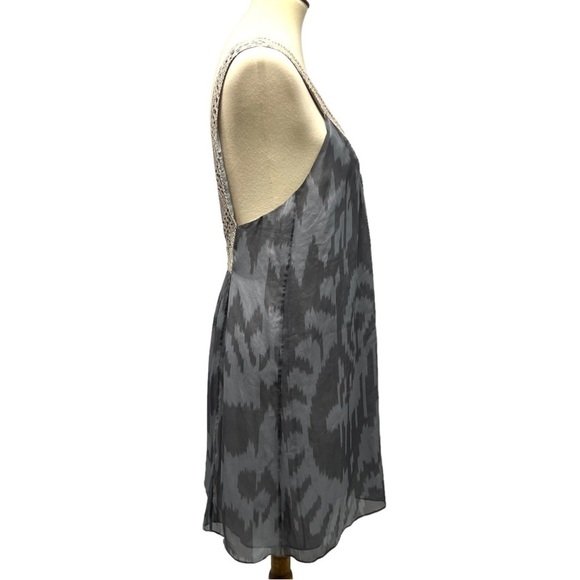 Jenni Kayne Silk Gray Print Square Neck Open Back Dress Womens 8 - Picture 5 of 11
